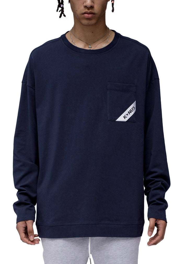 Konus Men's Long Sleeve Oversize Pocket Tee in Navy by Shop at Konus