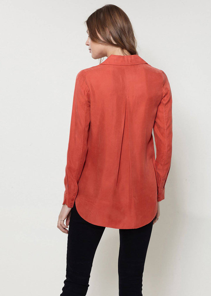 Women's Zip Up Shirt Blouse In Sweet Paprika by Shop at Konus