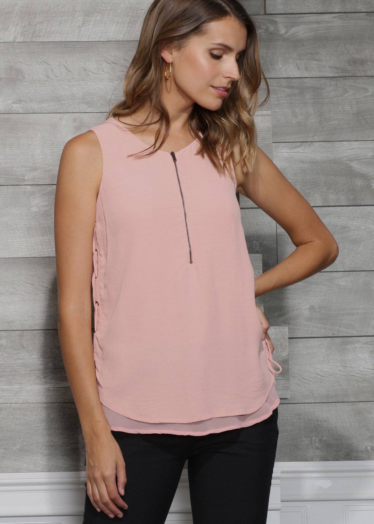 Women's Sleeveless Side Tie Blouse In Peach Apricot by Shop at Konus