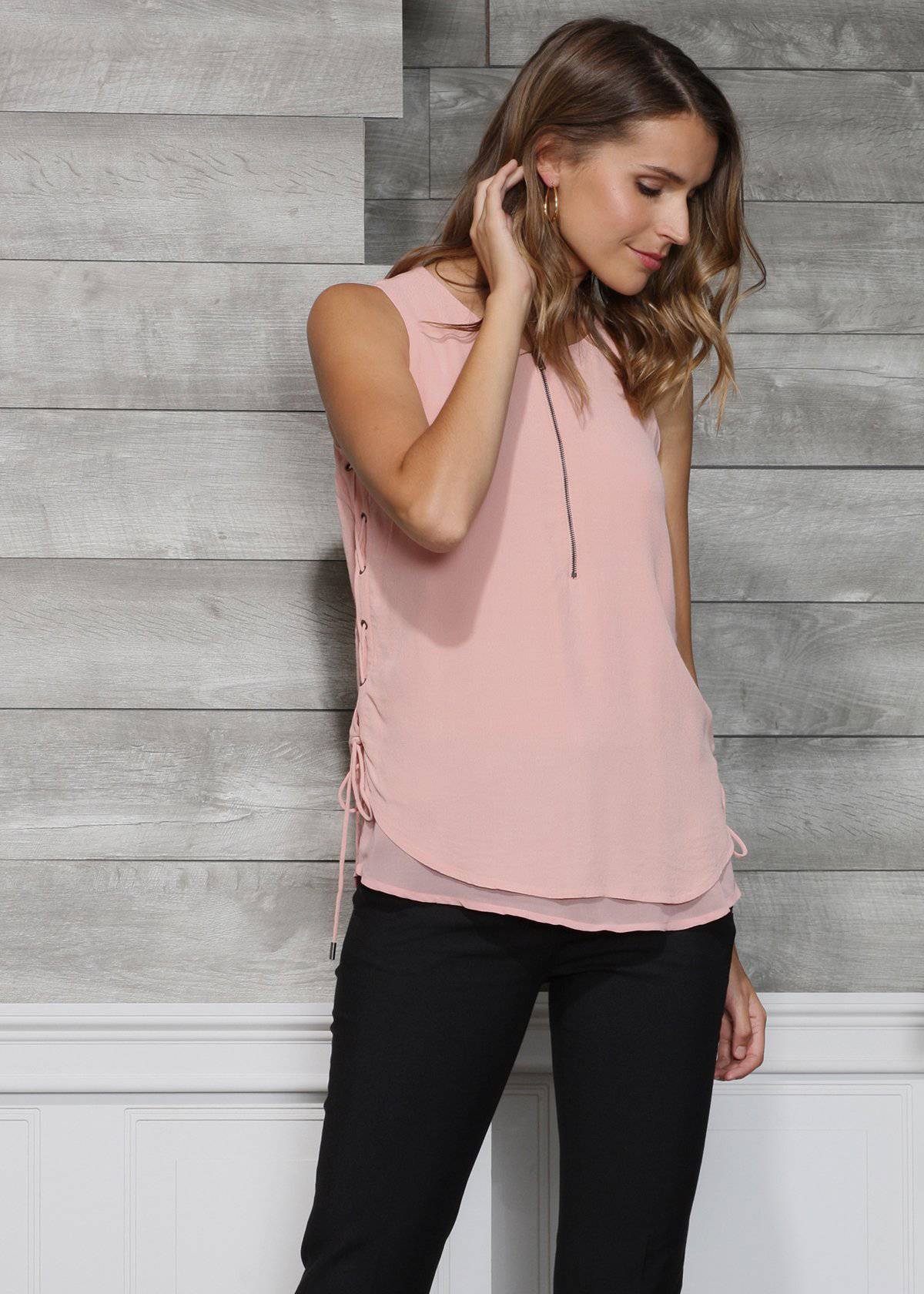Women's Sleeveless Side Tie Blouse In Peach Apricot by Shop at Konus