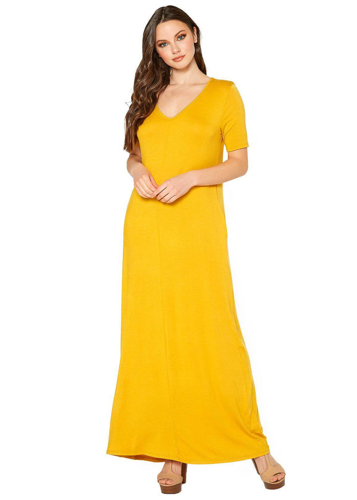 V-neck Short Sleeve Maxi Dress With Pockets by Shop at Konus