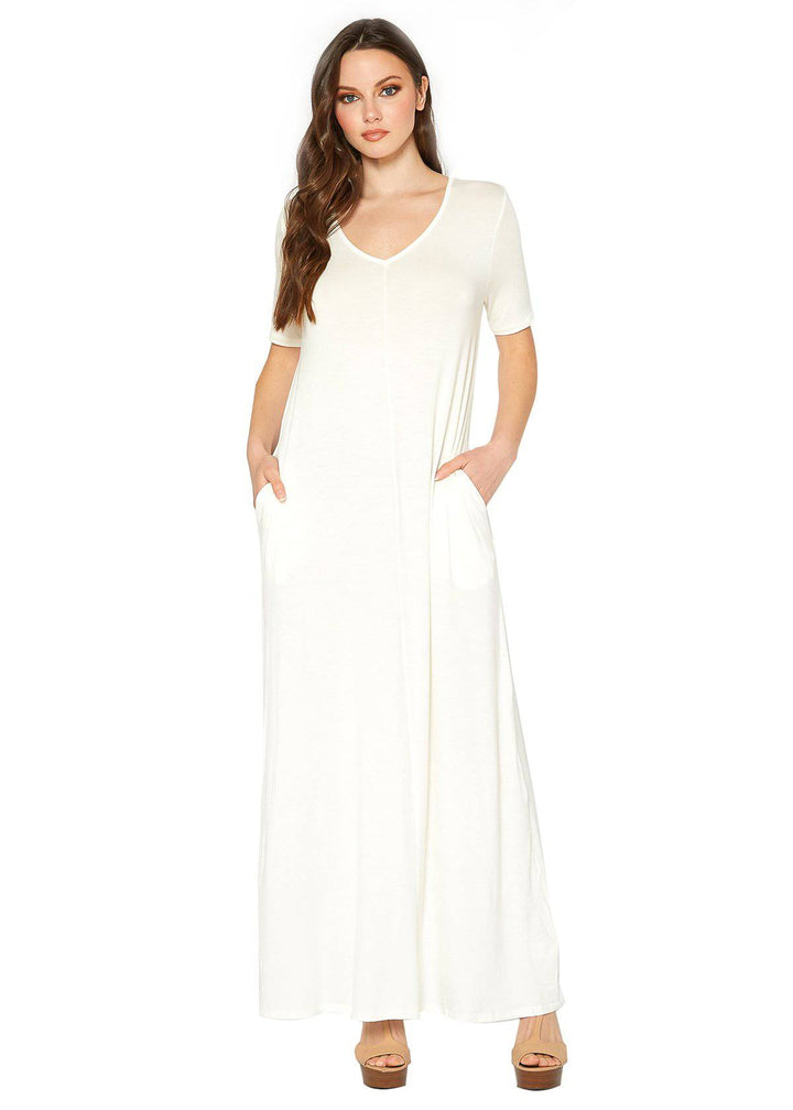 V-neck Short Sleeve Maxi Dress With Pockets by Shop at Konus