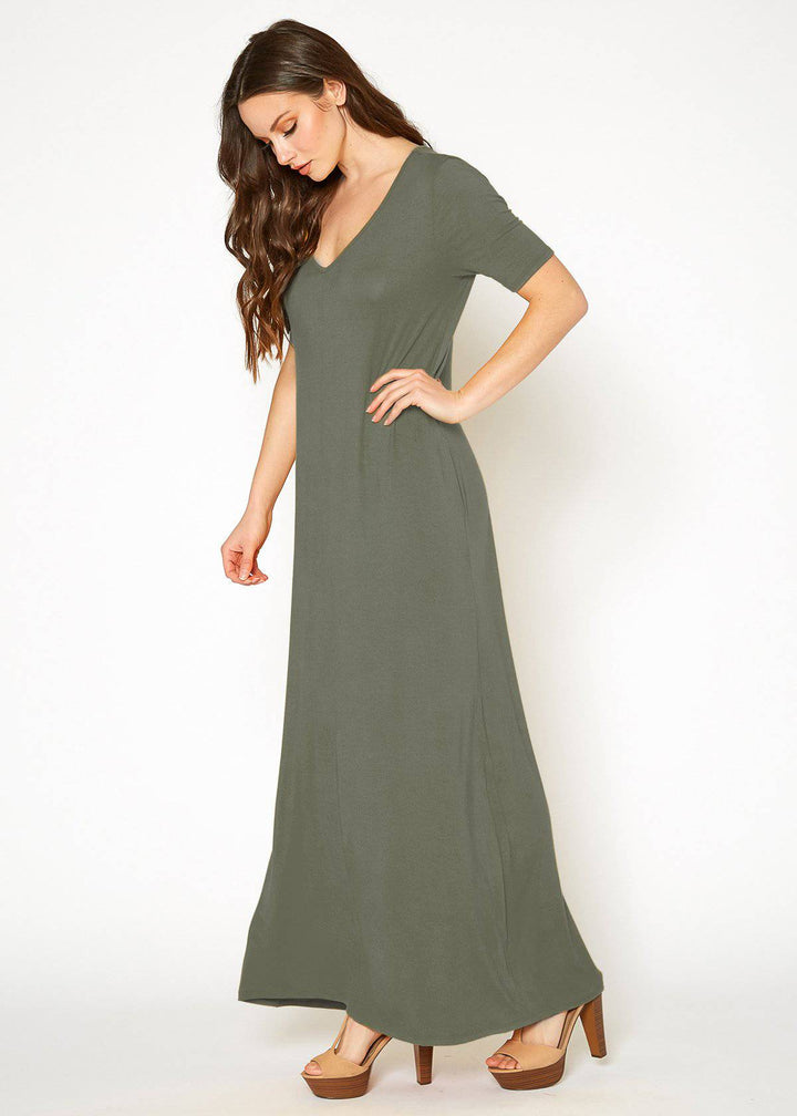 V-neck Short Sleeve Maxi Dress With Pockets by Shop at Konus