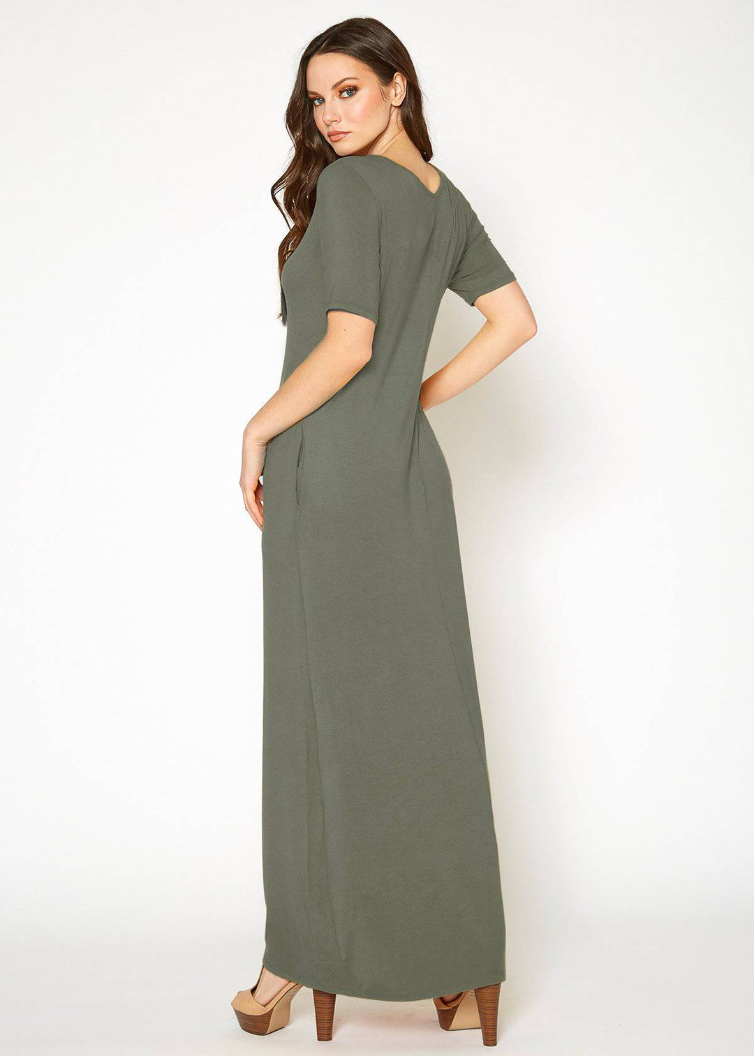 V-neck Short Sleeve Maxi Dress With Pockets by Shop at Konus