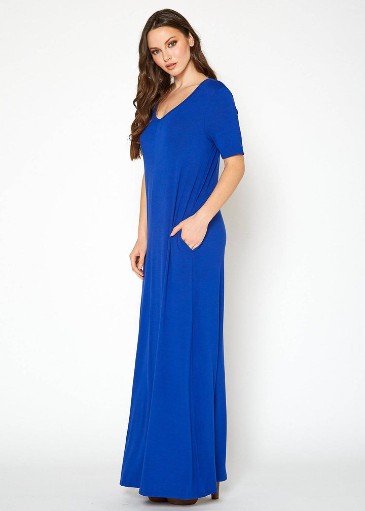 V-neck Short Sleeve Maxi Dress With Pockets by Shop at Konus