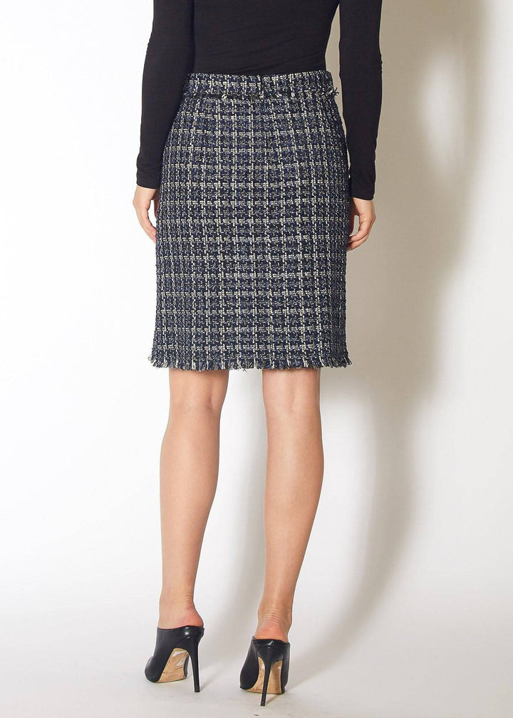 Women's High Rise Pencil Skirt in Navy Tweed by Shop at Konus