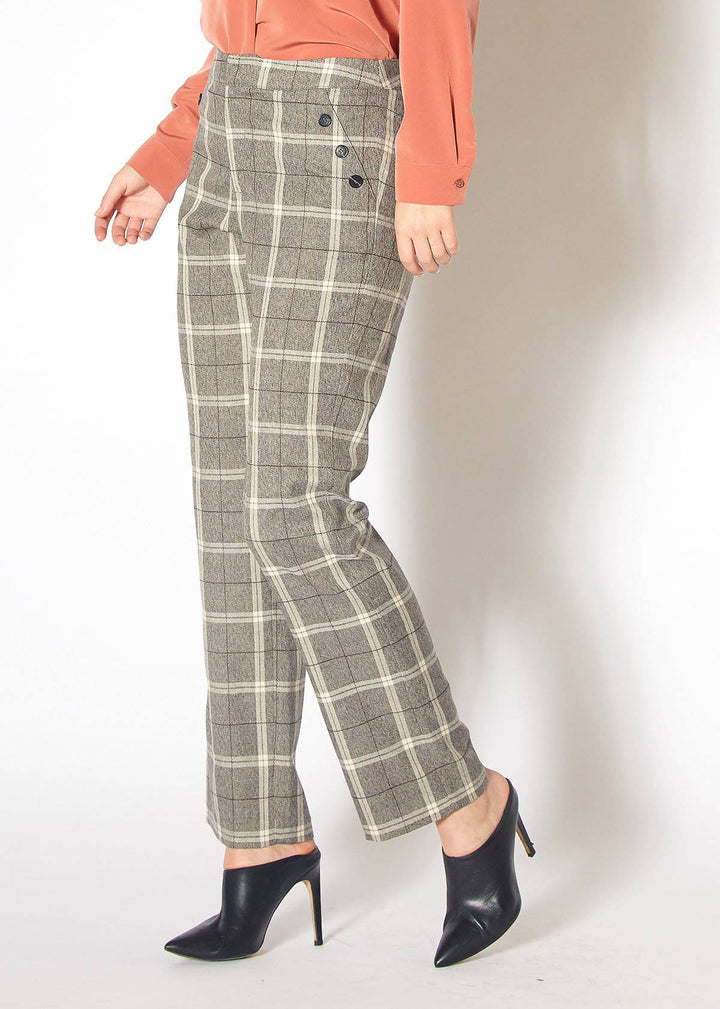 Women's Suiting Straight Pants in Mocha Plaid by Shop at Konus