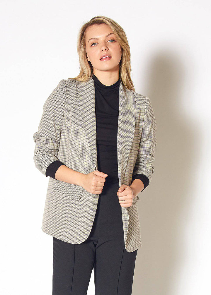 Women's Open Front Blazer in Black Houndstooth Plaid by Shop at Konus