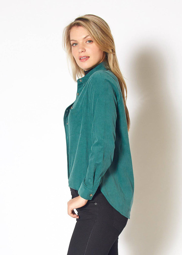 Women's Button Up Corduroy Shirt in Teal by Shop at Konus