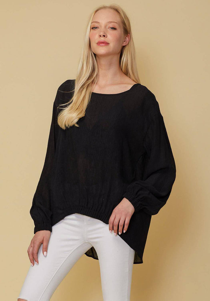 Women's Hi-lo Elastic Banded Hem Top in Black by Shop at Konus