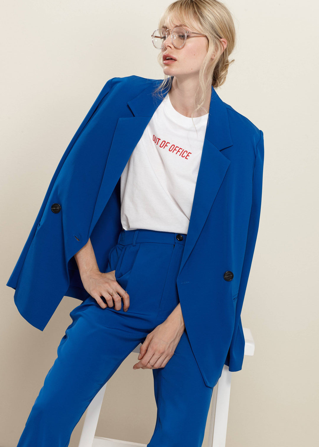 Women's Solid Couble Breast Blazer in Royal Blue by Shop at Konus