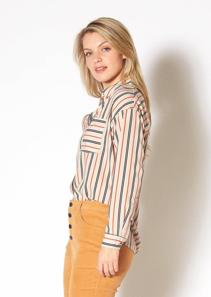 Women's Button Up Multi Stripe Shirt in Multi Stripe by Shop at Konus