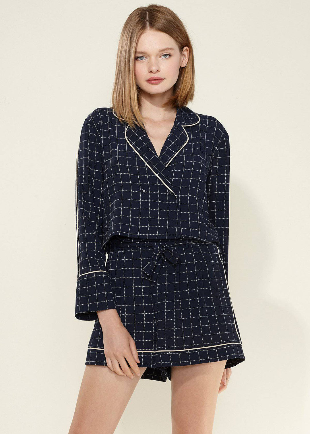 Women's Grid Print Blouse in Navyplaid by Shop at Konus