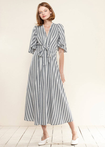 Women's Lace Trim Tie Front Maxi Dress in Ditsy Gingham by Shop at Konus