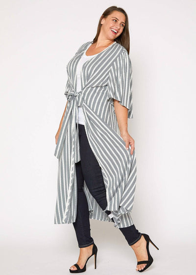 Plus Size Lace Trim Tie Front Maxi Dress in Ditsy Gingham by Shop at Konus