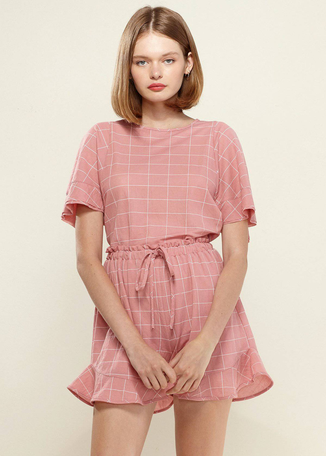 Women's Grid Print Blouse in Pinkwindow by Shop at Konus