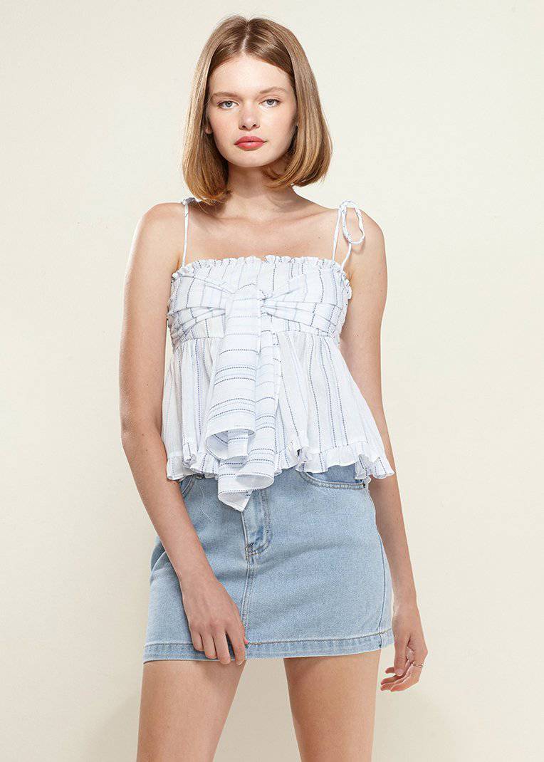 Tie Front Flared Cami Blouse in Oceanstripe by Shop at Konus