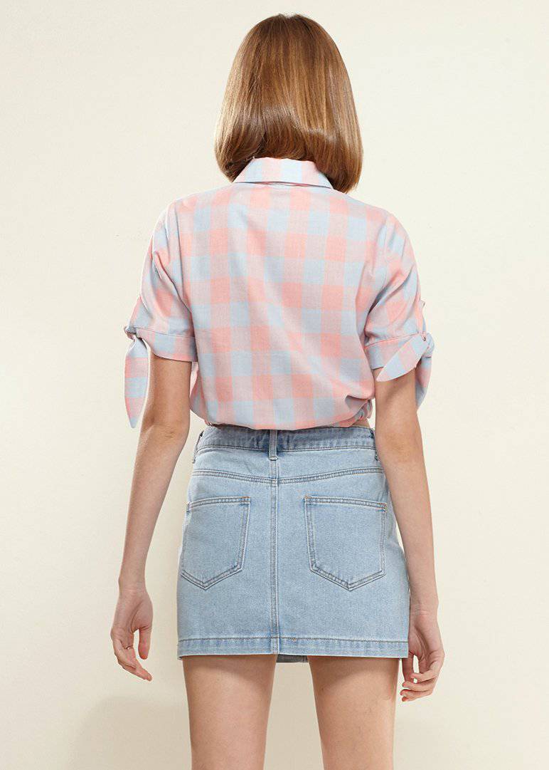 Women's Plaid Twist Hem Crop Top in Bubblegum by Shop at Konus