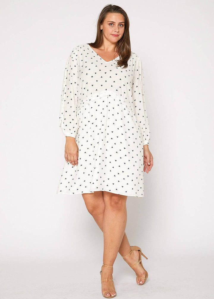 Plus Size Triangle Print Long Sleeve Dress in White Triangle by Shop at Konus