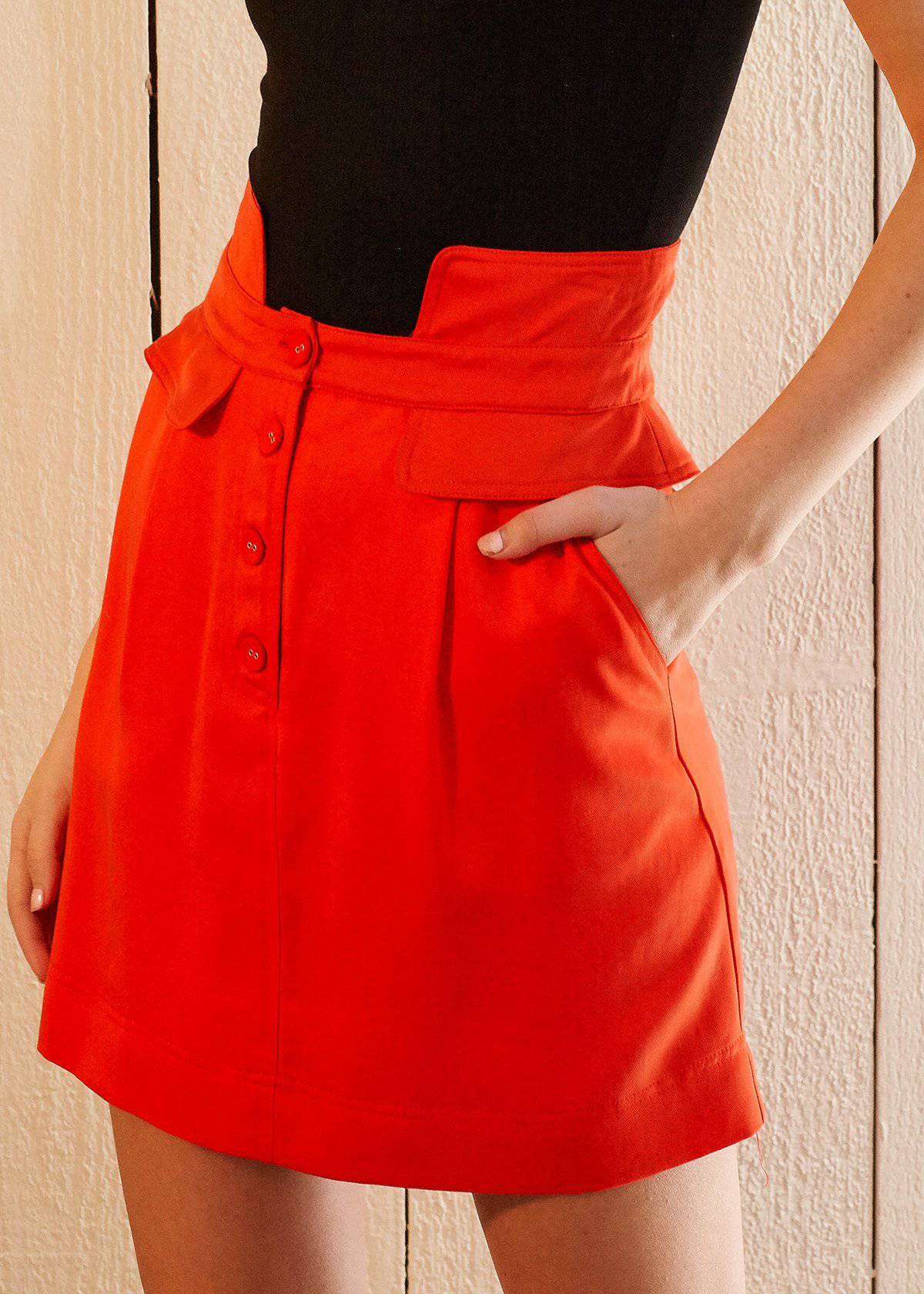 Women's High Waisted Utility Skirt in Poppy by Shop at Konus