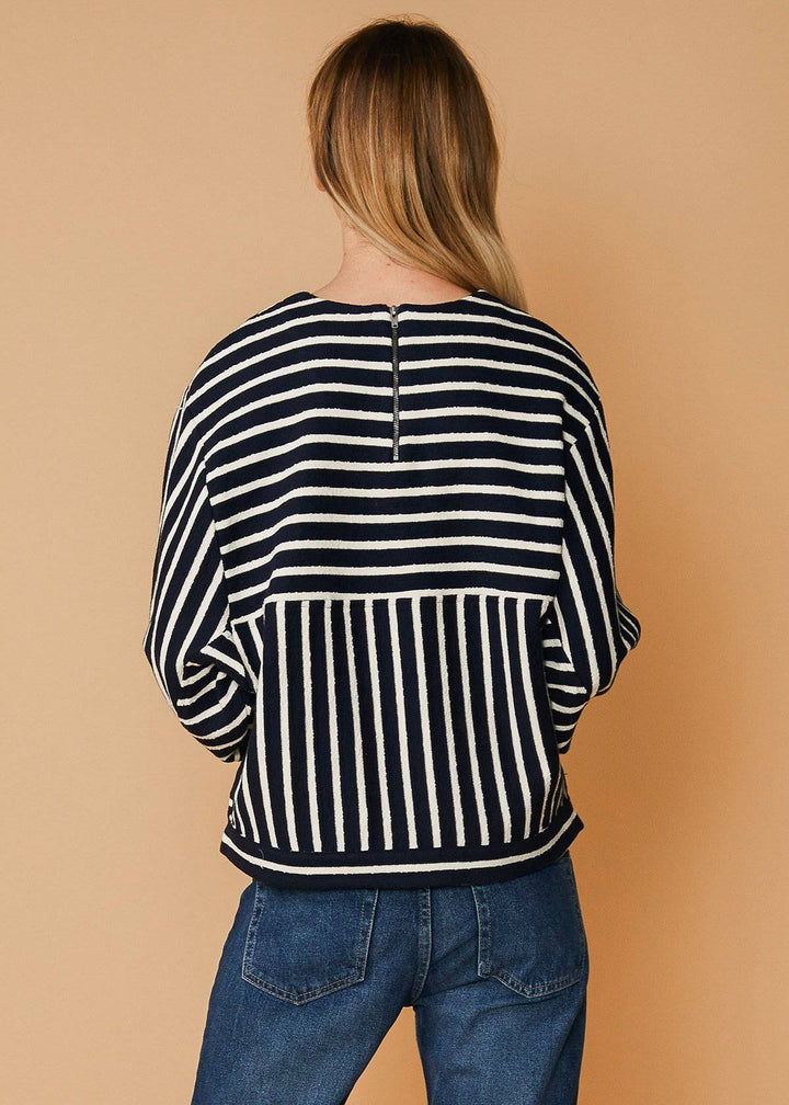 Stripe Dolman Sweatshirt in Midnight stripe by Shop at Konus