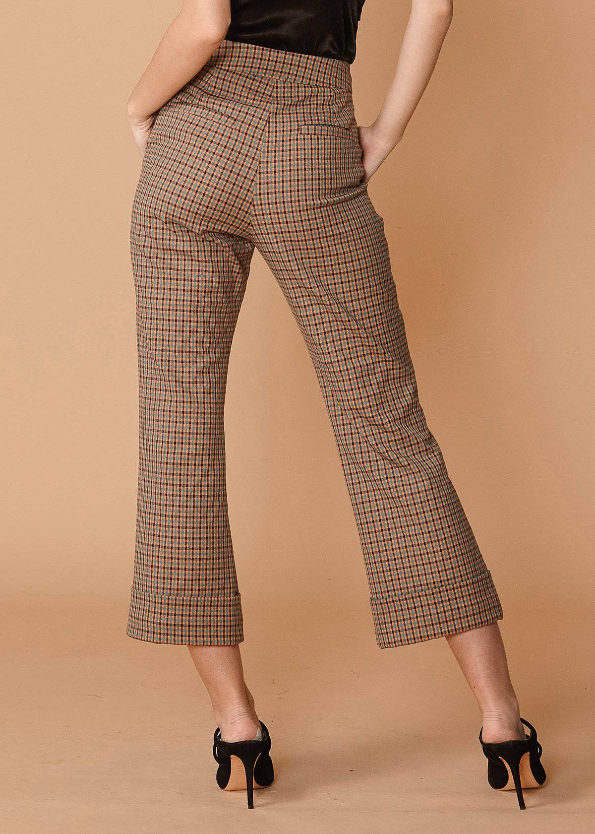 Women's Wide Cuff Trouser in Peach Gingham by Shop at Konus