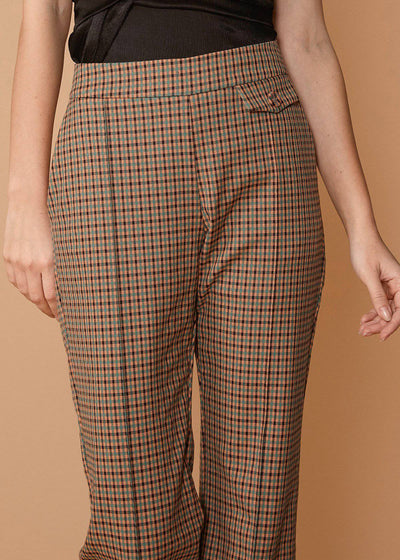 Women's Wide Cuff Trouser in Peach Gingham by Shop at Konus