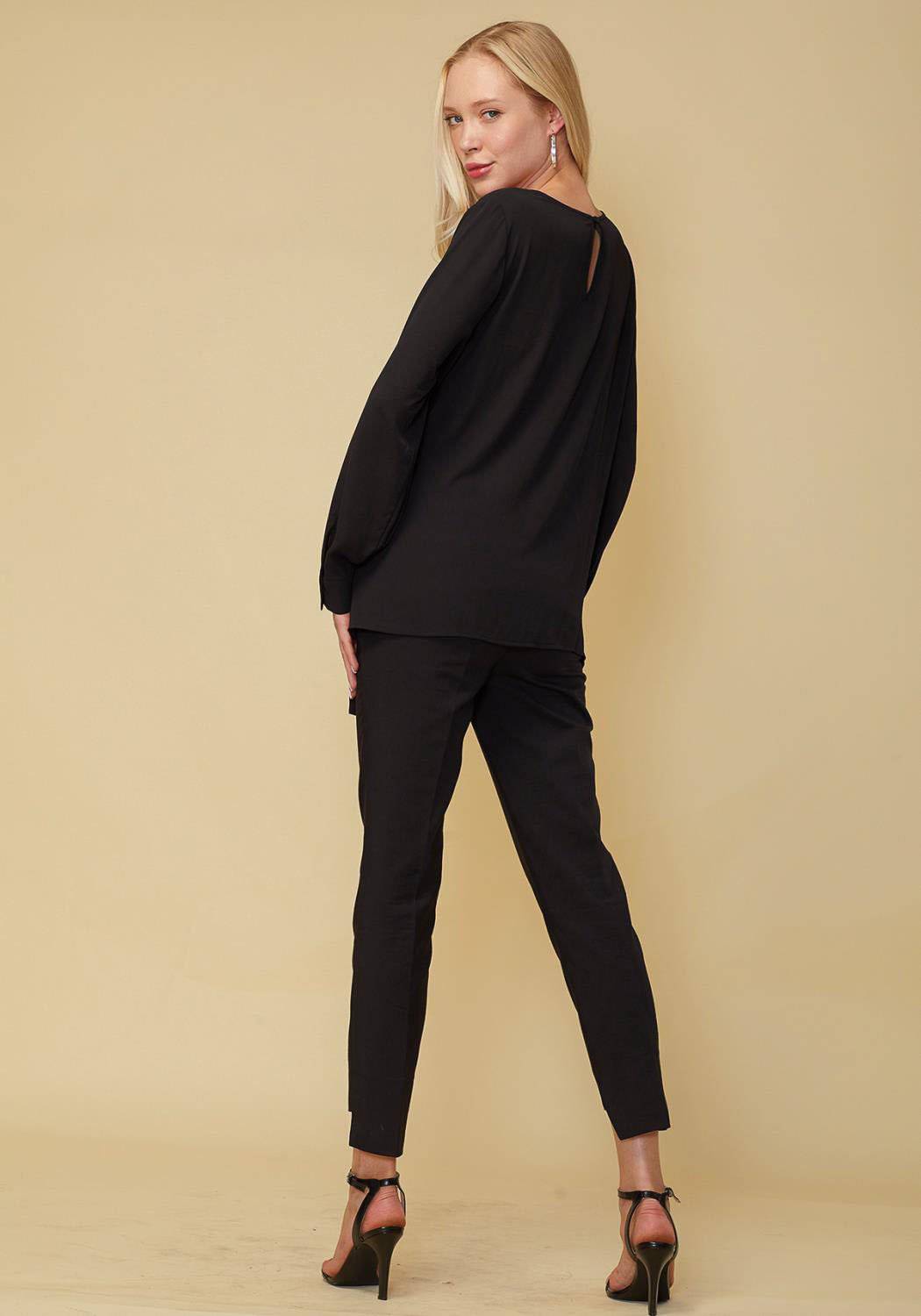 Women's Self-Tie Wrap Front Blouse in Black by Shop at Konus