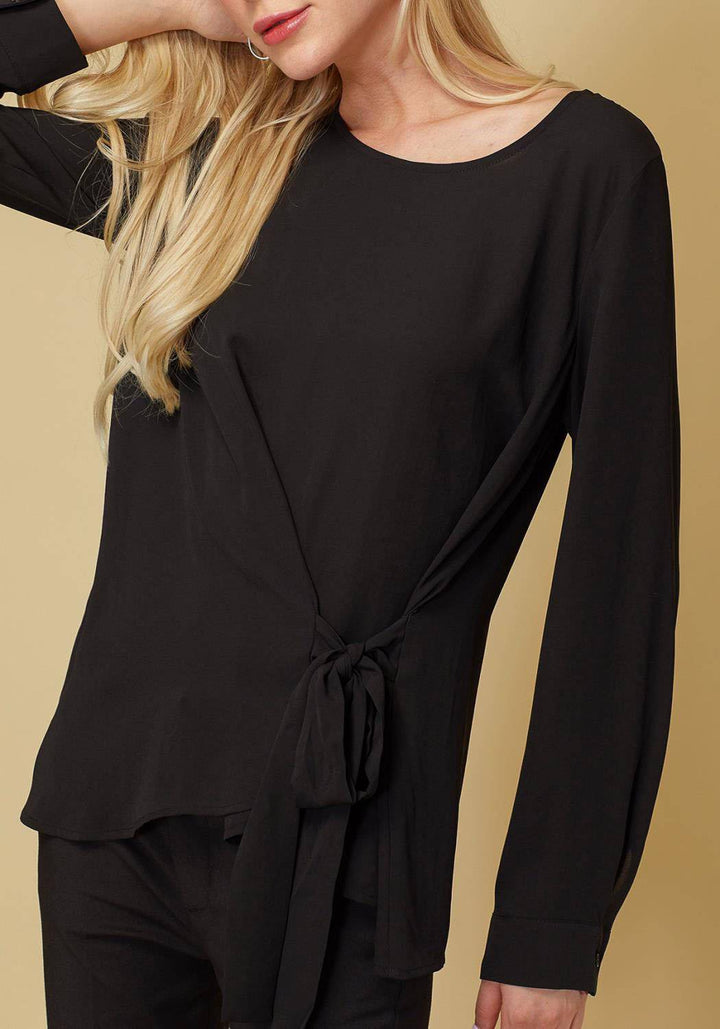 Women's Self-Tie Wrap Front Blouse in Black by Shop at Konus