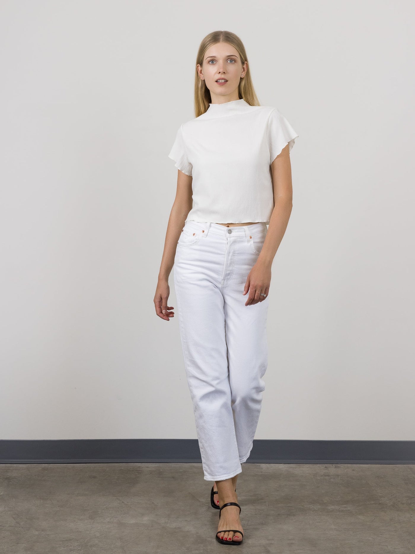 Lucy Mock Neck Top Ivory by Lenviera