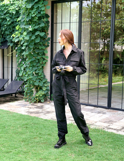 Amelia Recycled Travel Jumpsuit, in Black by BrunnaCo