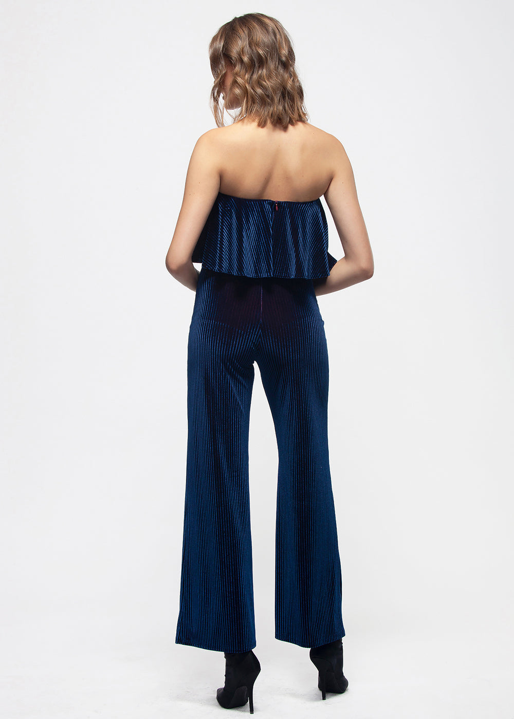 Women's Ribbed Velvet Tube Top Jumpsuit In Ultra Marine by Shop at Konus