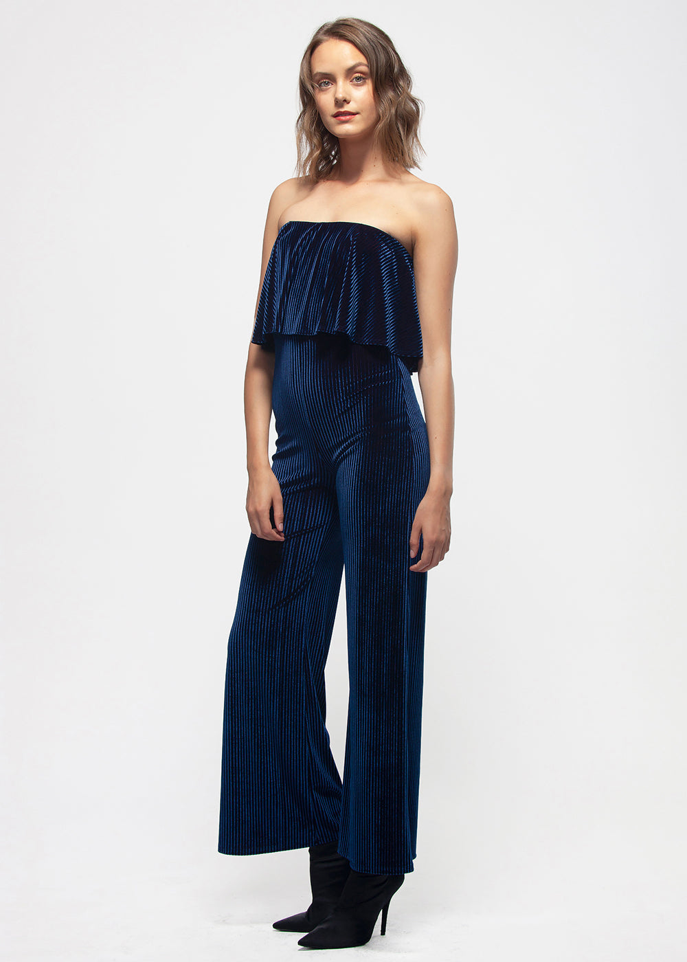 Women's Ribbed Velvet Tube Top Jumpsuit In Ultra Marine by Shop at Konus