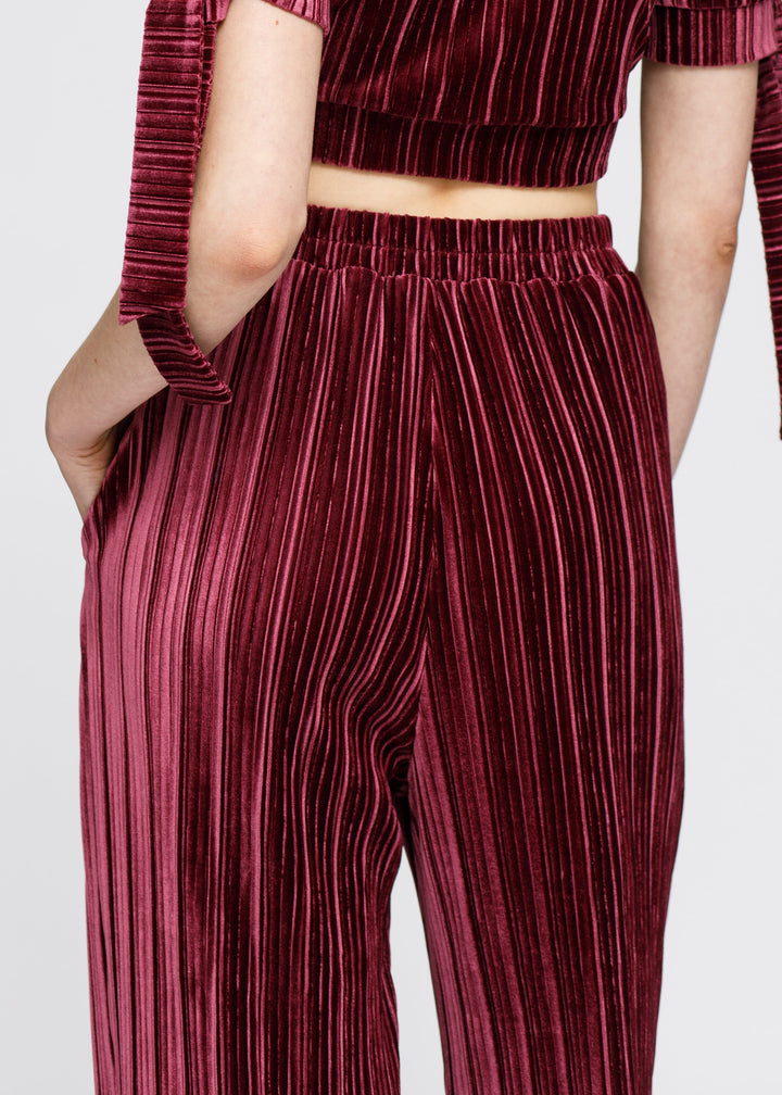 Velvet Wide Leg High Waist Pants In Mulberry by Shop at Konus