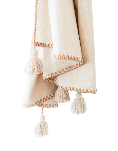 Cotton Throw Blanket Stitch with Tassels by Anaya