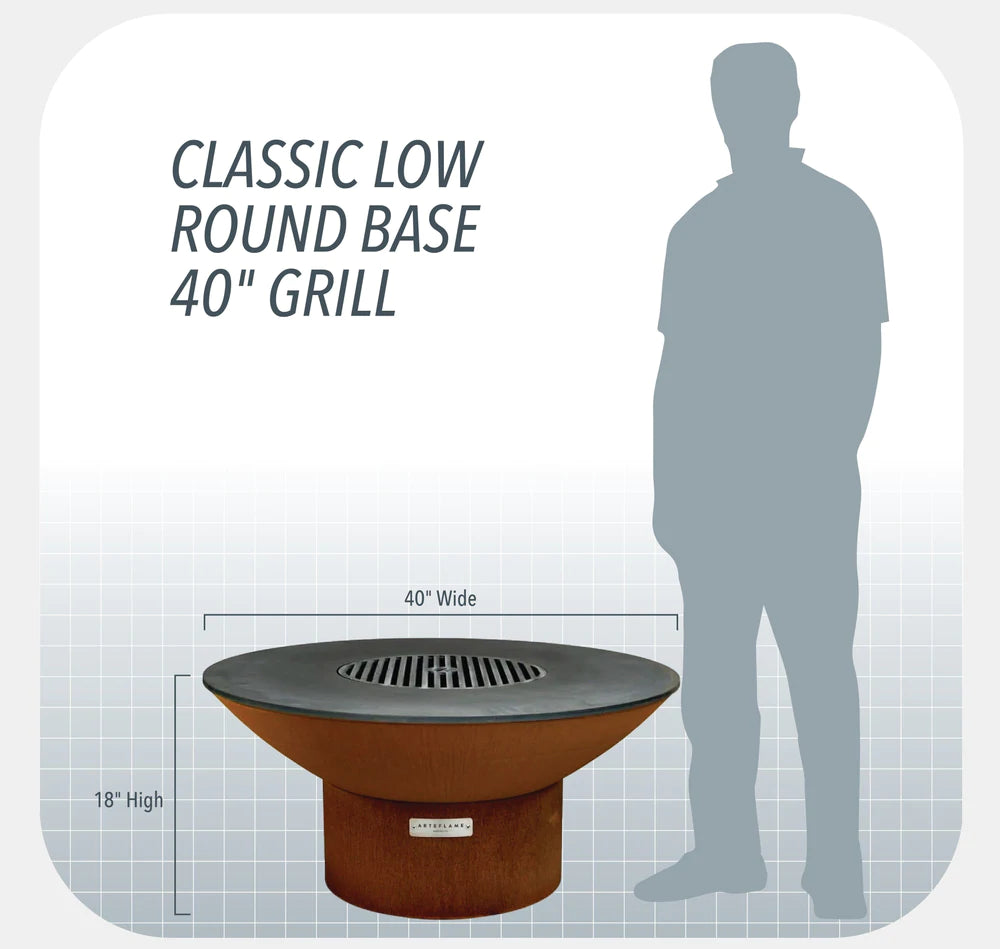 Arteflame Classic 40" Grill with a Low Round Base Starter Bundle With 2 Grilling Accessories. by Arteflame