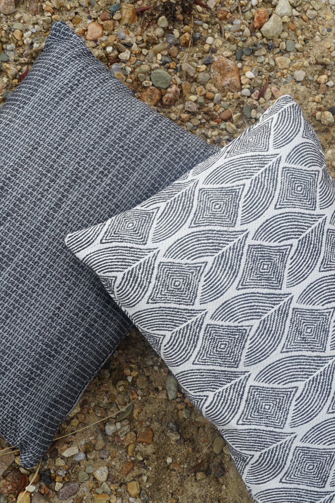 Natural Waves Black Outdoor Pillow by Anaya