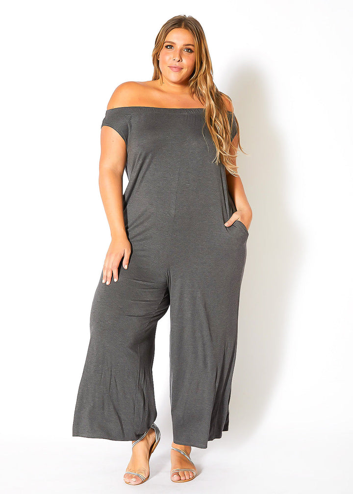 Plus Size Off Shoulder Wide Leg Jumpsuit by Shop at Konus