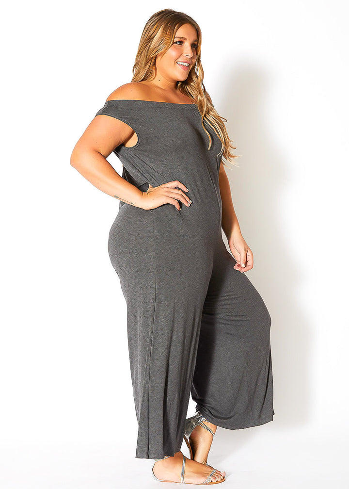 Plus Size Off Shoulder Wide Leg Jumpsuit by Shop at Konus