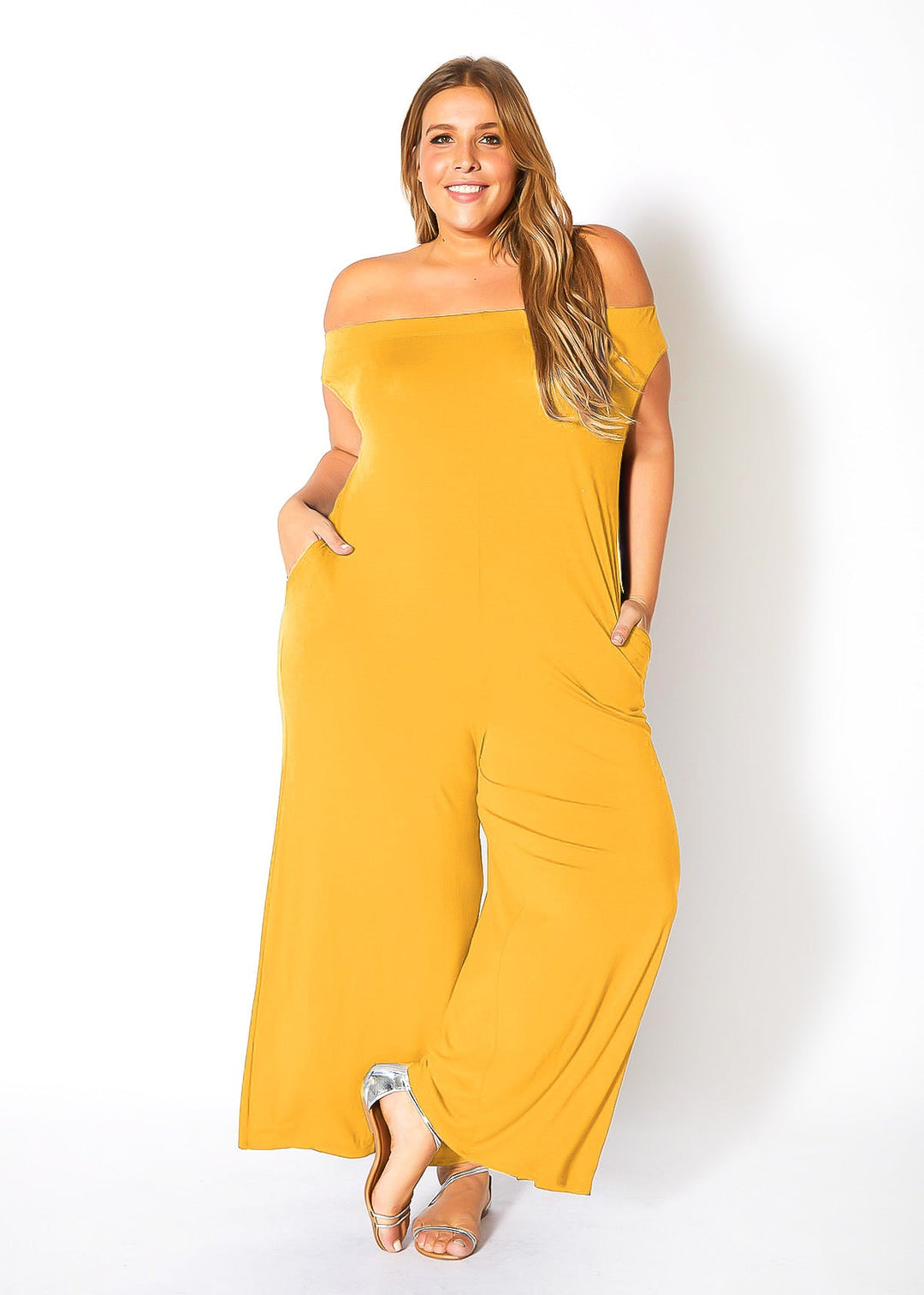 Plus Size Off Shoulder Wide Leg Jumpsuit by Shop at Konus