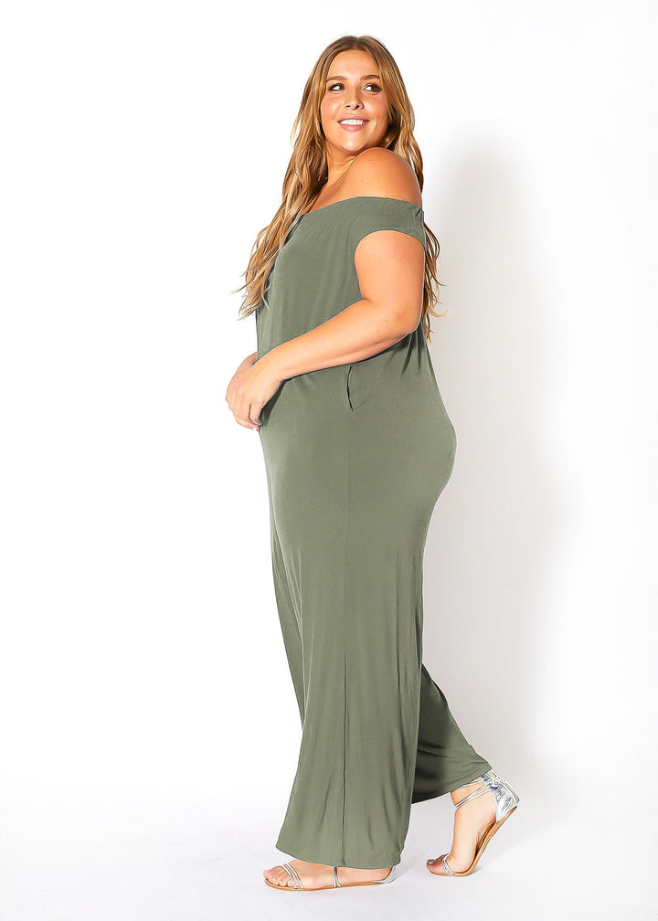 Plus Size Off Shoulder Wide Leg Jumpsuit by Shop at Konus