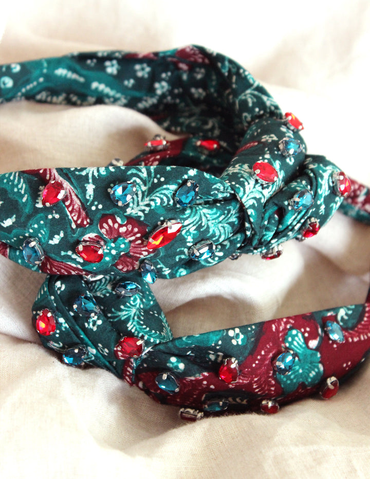 MERAK Peacock Batik Crystals Headband by BrunnaCo