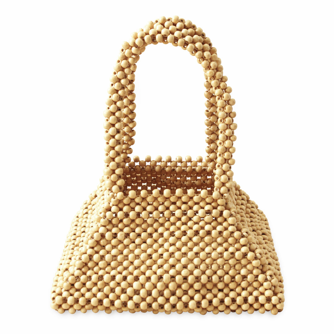 Pyramid Beaded Tote Bag in Nude Beige by BrunnaCo