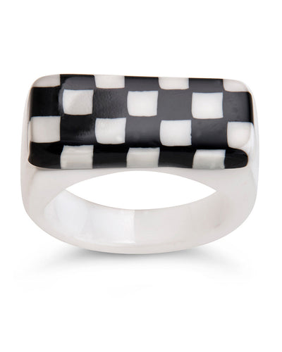 Retro Chequer Ring by Sterling Forever