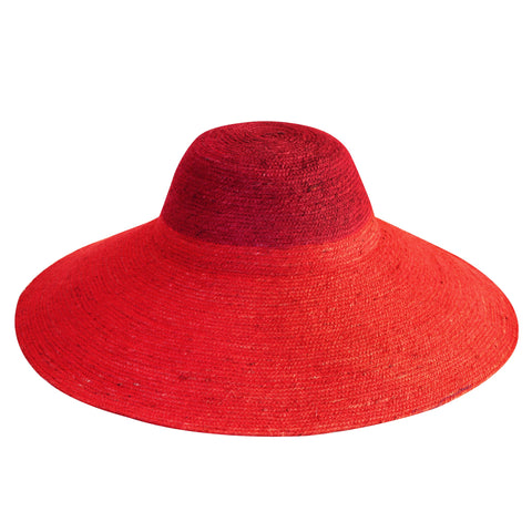 Riri Duo Jute Straw Hat, in Maroon & Red by BrunnaCo