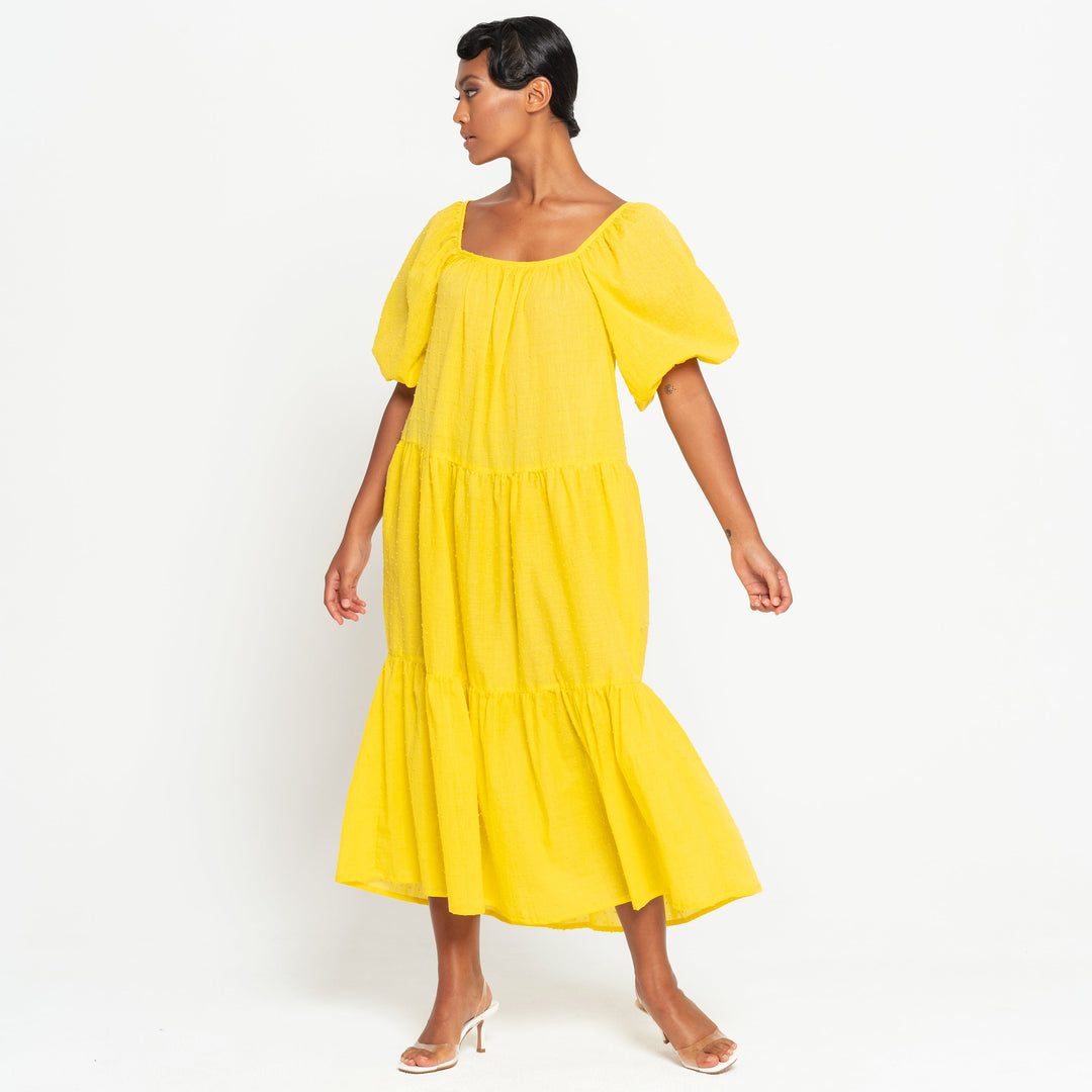 ROSEMARY Dotted Cotton Dress, in Sunflower Yellow by BrunnaCo