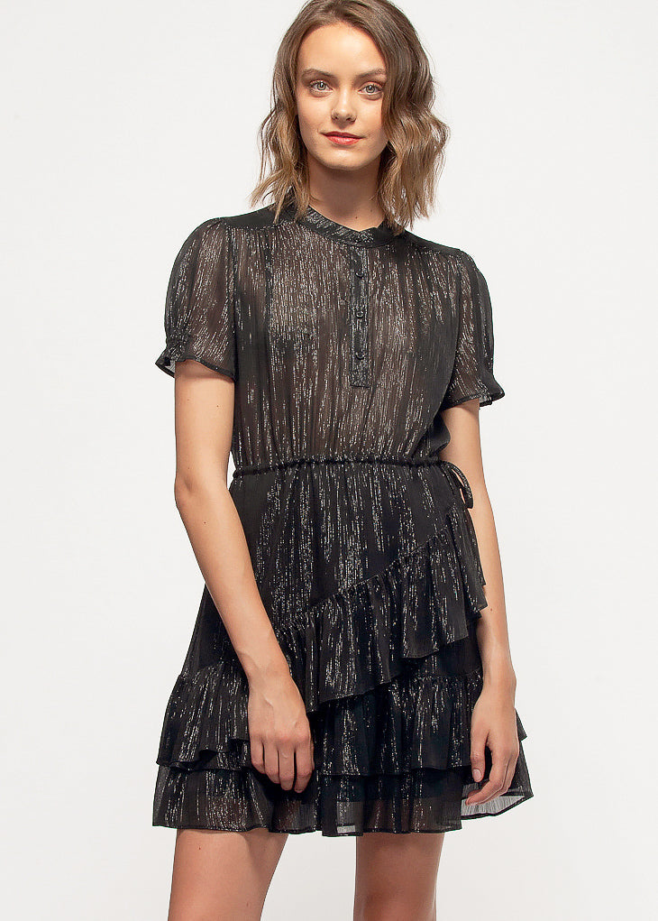 Lurex Yoryu Ruffle Dress In Black by Shop at Konus