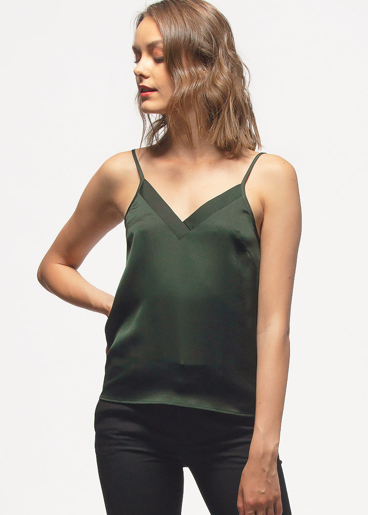 V-neck Satin Camisole in Hunter Green by Shop at Konus