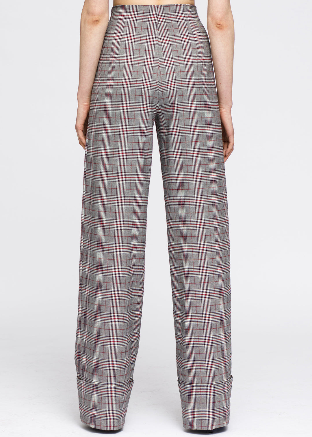 Women's Multi Glen Plaid High Waist Wide Leg Pants In Grey Plaid by Shop at Konus