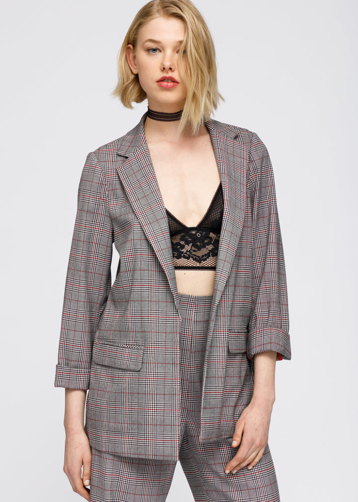 Women's Multi Glen Plaid Blazer In Grey Plaid by Shop at Konus